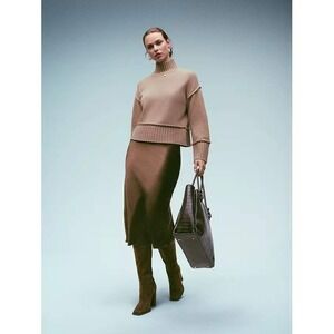 AQUA Bloomingdales Satin Midi Skirt Chocolate